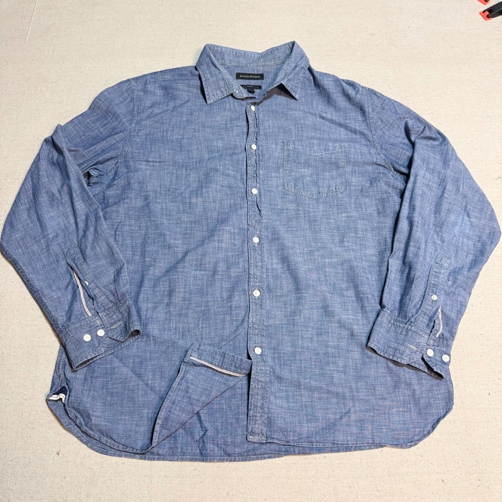 Banana Republic Shirt XL Selvedge Camden Fit Paisley Blue Chambray Cotton Mens